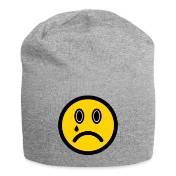 Weinendes Emoticon - Bildsymbol - Strichgesicht - Jersey-Beanie - Grau meliert - Vorne
