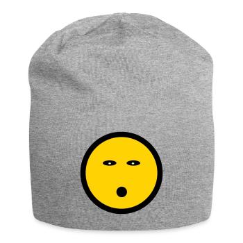 Energieloses Emoticon - Bildsymbol - Strichgesicht - Jersey-Beanie - Grau meliert - Vorne