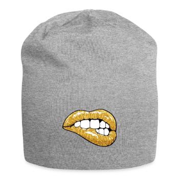 Golden glitzernde Lippen - Jersey-Beanie - Grau meliert - Vorne