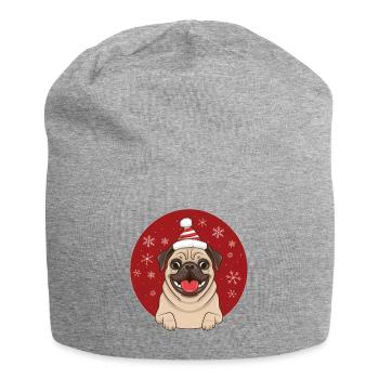 Noël chien drôle carlin rire rouge cercle Noël - Bonnet en jersey - gris chiné - Devant