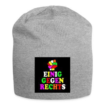 Einig gegen rechts - Jersey-Beanie - Grau meliert - Vorne