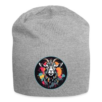Buntes Ziegenportrait Ziegenbock - Jersey-Beanie - Grau meliert - Vorne