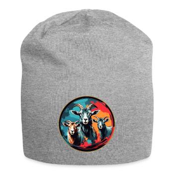 Three colorful goats on splashes of color - Jersey Beanie - heather grey - Front