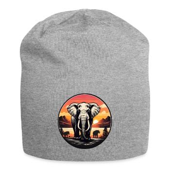 Elefant an der Wasserstelle bei Sonnenuntergang - Jersey-Beanie - Grau meliert - Vorne