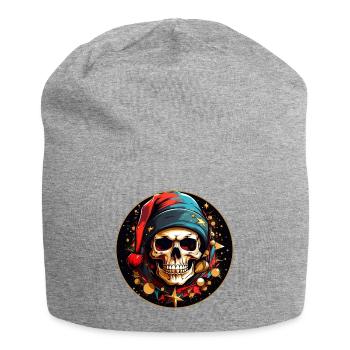 Crâne de Noël coloré avec chapeau de Père Noël - Bonnet en jersey - gris chiné - Devant