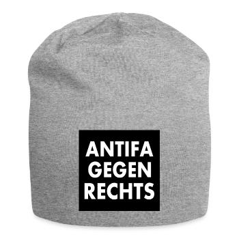 Antifa gegen rechts - Jersey-Beanie - Grau meliert - Vorne