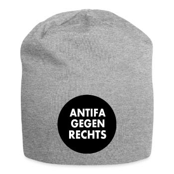 Antifa gegen rechts - Jersey-Beanie - Grau meliert - Vorne