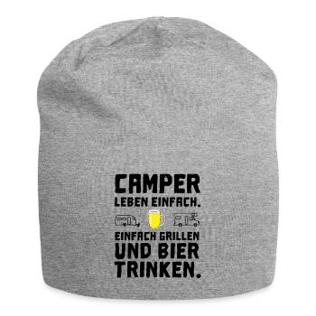 camper leben einfach grillen bier trinken - Jersey-Beanie - Grau meliert - Vorne
