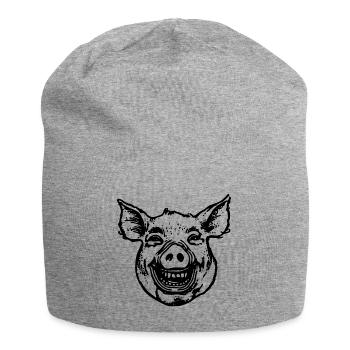 Schwein Schweinchen - Jersey-Beanie - Grau meliert - Vorne