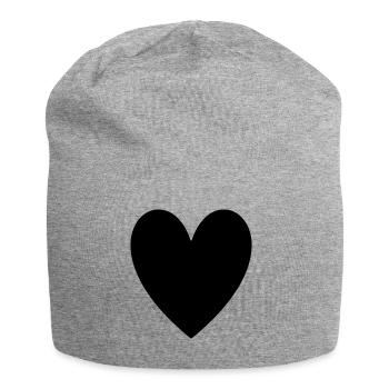 Herz schwarz - Jersey-Beanie - Grau meliert - Vorne