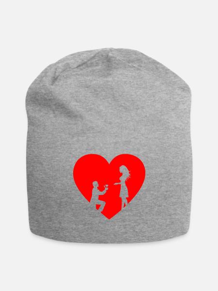 Herz Verlobung Heiraten - Jersey-Beanie - Grau meliert