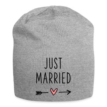 Just Married Herz Pfeil Liebe Hochzeitsreise - Jersey-Beanie - Grau meliert - Vorne