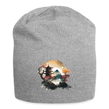 Traditionelle japanische Holzschnittkunst - Jersey-Beanie - Grau meliert - Vorne