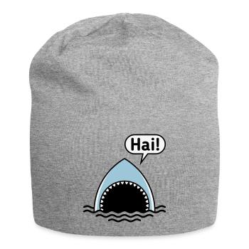 Hai! (Haifisch / Sprechblase / Comic / Cartoon) - Jersey-Beanie - Grau meliert - Vorne