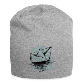 Teal Splash Origami Boat - Jersey Beanie - heather grey - Front