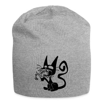 Blaack Cat licking paw - Bonnet en jersey - gris chiné - Devant