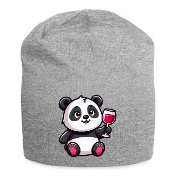 Cute Panda Red Wine Cartoon - Jersey Beanie - heather grey - Front