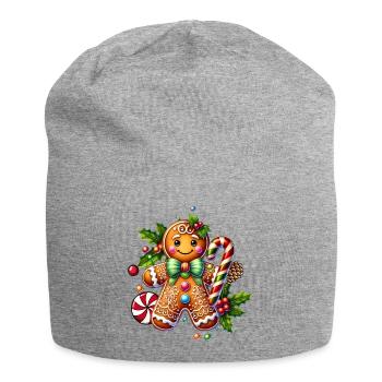 Joyeux bonhomme en pain d’épice avec canne à sucre - Bonnet en jersey - gris chiné - Devant