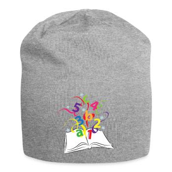 Buch mit bunten Buchstaben und Zahlen - Jersey-Beanie - Grau meliert - Vorne