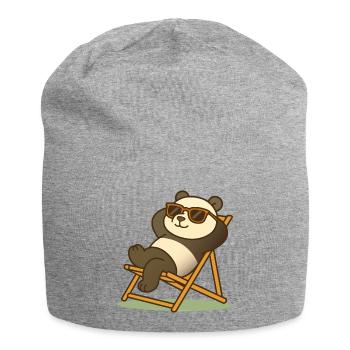 Relaxed panda with sunglasses in deck chair - Jersey Beanie - heather grey - Front