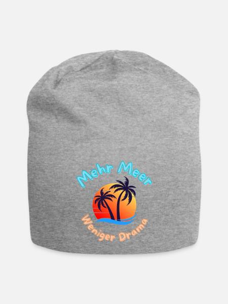 Tropischer Sonnenuntergang mit Palmen - Jersey-Beanie - Grau meliert