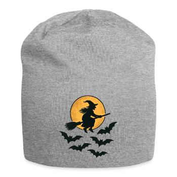 Sorcière volante avec des chauves-souris – Design d’Halloween - Bonnet en jersey - gris chiné - Devant