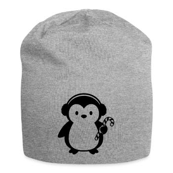 Pingouin mignon avec canne à sucre | Noël - Bonnet en jersey - gris chiné - Devant