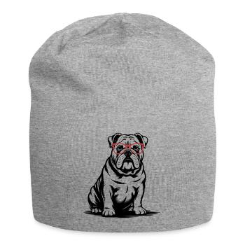 Französische Bulldogge - Jersey-Beanie - Grau meliert - Vorne