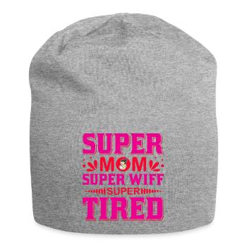 Super Mom Super Wife Super Tired Funny Shirt - Jersey Beanie - heather grey - Front