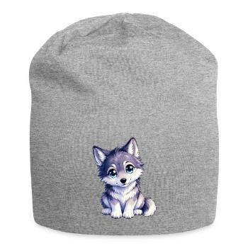 Cuddly wolf puppy with blue eyes - Jersey Beanie - heather grey - Front