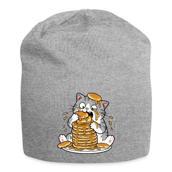Cat with Pancakes Funny Cartoon - Jersey Beanie - heather grey - Front