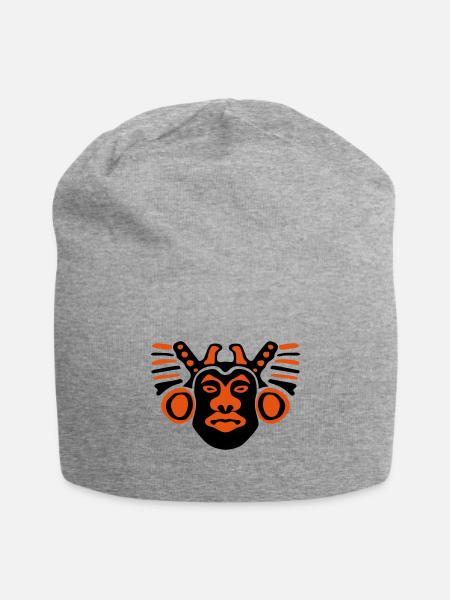 Maya-Statue Reliefmaske - Jersey-Beanie - Grau meliert