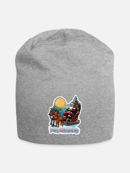Rentierschlitten mit Weihnachtsmann - Jersey-Beanie - Grau meliert