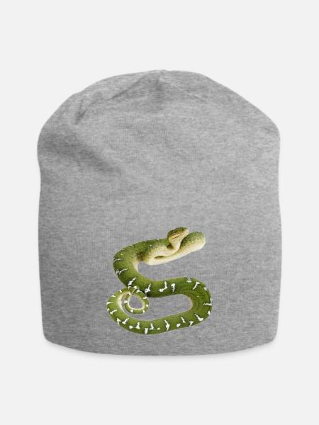 Snake reptile green white - Jersey Beanie - heather grey
