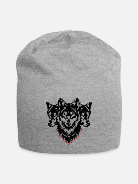 Wolf Kopf Rudel - Jersey-Beanie - Grau meliert
