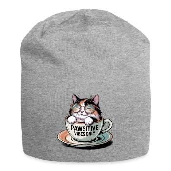 Pawsitive Vibes Only – Chat dans une tasse - Bonnet en jersey - gris chiné - Devant