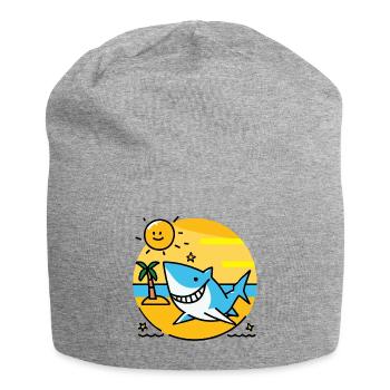 Shark on the beach bathes in the sun - Jersey Beanie - heather grey - Front