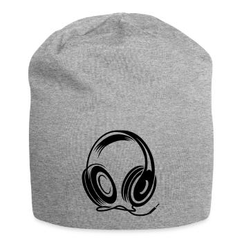 Kopfhörer mit Kabel im Stencil Stil - Jersey-Beanie - Grau meliert - Vorne