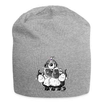Bearded Collie and sheep - Herding dog design - Jersey Beanie - heather grey - Front