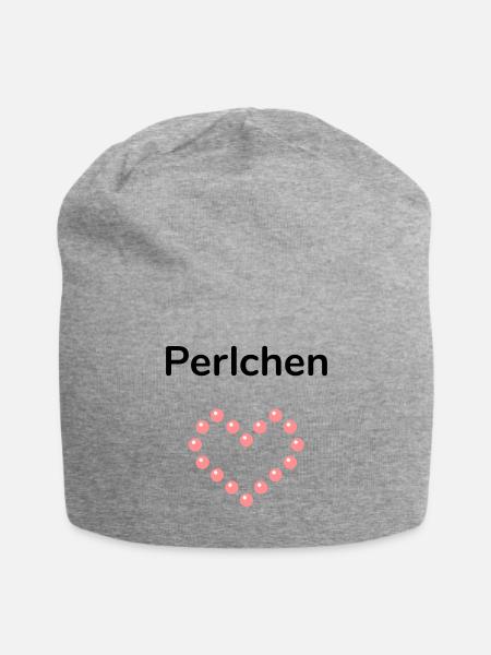 Perlchen (herzförmige Anordnung von Perlen) - Jersey-Beanie - Grau meliert