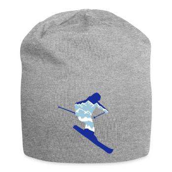 Skier and mountain silhouette - skiing, skiing - Jersey Beanie - heather grey - Front