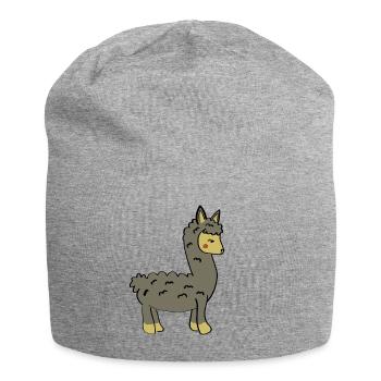 Playful llama with braid and button ears - Jersey Beanie - heather grey - Front