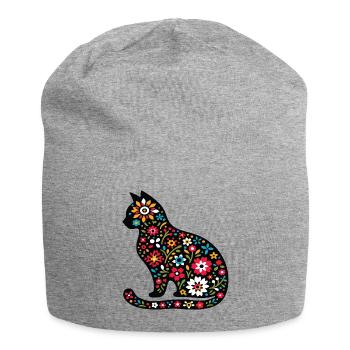 Silhouette de chat avec des fleurs - Bonnet en jersey - gris chiné - Devant