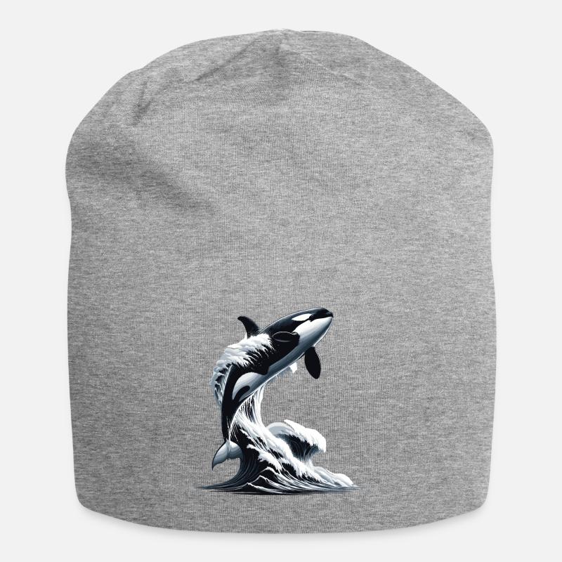 Ein Orca, der in einen Wellenozean springt - Jersey-Beanie - Grau meliert