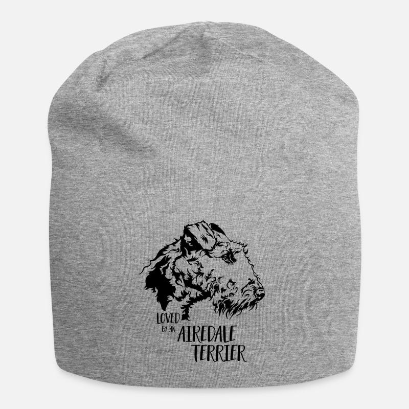 Loved by an Airedale Terrier Hunde Spruch Wilsigns - Jersey-Beanie - Grau meliert
