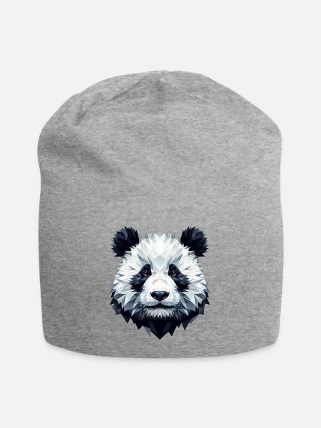 Panda Gesicht Polygon Kunst Geometrie - Jersey-Beanie - Grau meliert