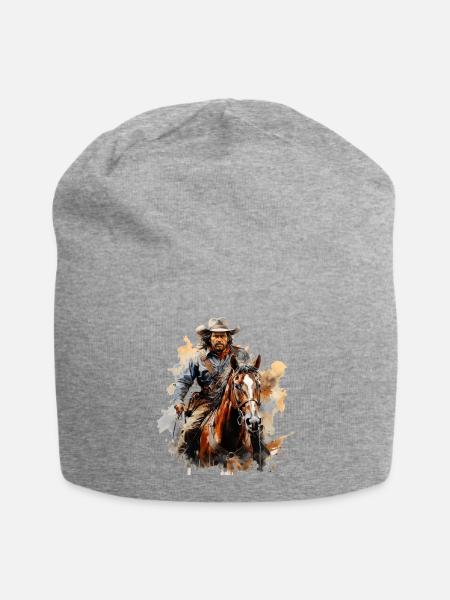 Cowboy auf Wildpferd in Aquarellstil - Jersey-Beanie - Grau meliert