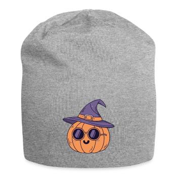 Schicke Kürbishexe mit Brille - Jersey-Beanie - Grau meliert - Vorne
