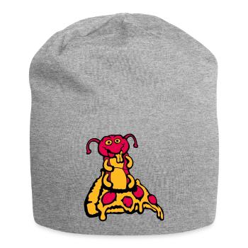 Caterpillar Eats Pizza Salami Hole Funny Hungry Cheese - Jersey Beanie - heather grey - Front