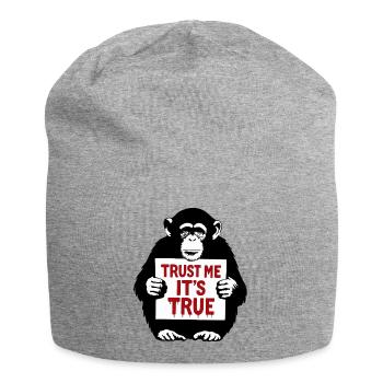 Monkey with Shield Trust Me It's True - Jersey Beanie - heather grey - Front